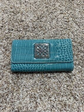 Teal Croc-Embossed Wallet with Silver Accent